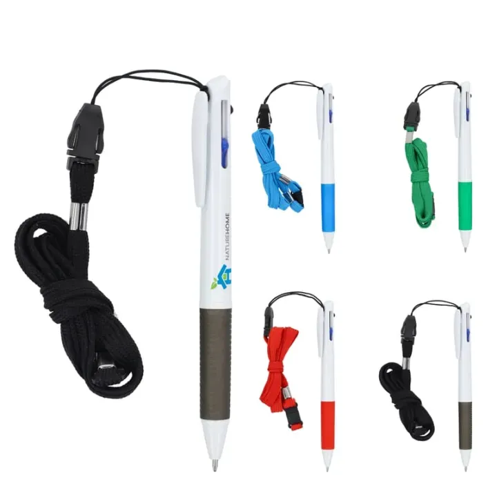 3 Colour pen with grip and keycord - LT87855 (gadzety reklamowe)